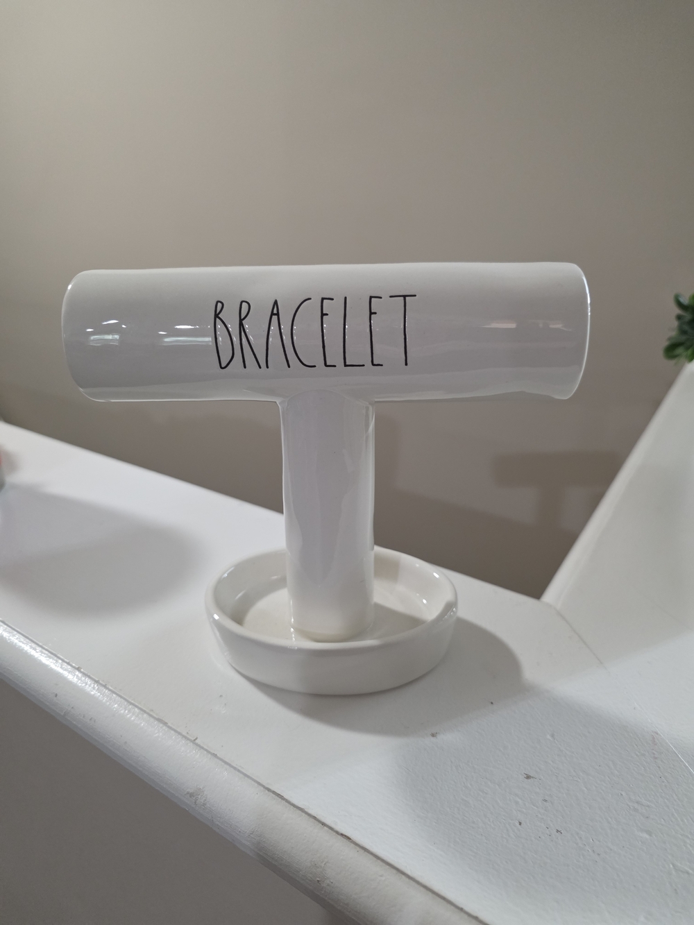 Rae Dunn White Ceramic 'BRACELET' T-Bar Jewelry Stand